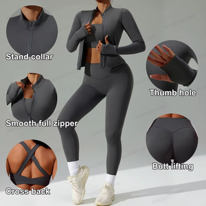 Chándal personalizado para mujer, conjunto de 2 piezas, transpirable de secado rápido para Yoga Sujetador deportivo, chaqueta para correr, mallas de entrenamiento, frente de otoño e invierno - Product Image 5
