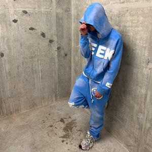 Survêtement personnalisé délavé à l'acide Ensemble de survêtements de jogging Streetwear Impression bouffante Lavage par pulvérisation Pantalon de survêtement évasé et ensemble de sweat à capuche avec fermeture éclair complète - Product Image 1