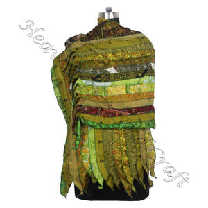 Belle écharpe indienne 15 bandes en soie en multicolore recyclé fabricant en gros de l'Inde indien Sari patchs réversibles - Product Image 5