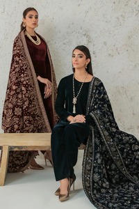 Brand New Goodshopping Women's Breathable Elegant Polyester Velvet <b>Shawl</b> Solid Pattern Zari Embroidery Shimmer <b>Sequins</b> Indian - Product Image 3