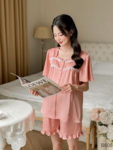 B608 Diseñador Anti-Shrink Absorbente de sudor Pantalones cortos de seda de encaje Rosa Logotipo personalizado Conjunto de ropa de maternidad Buena elección - Product Image 5