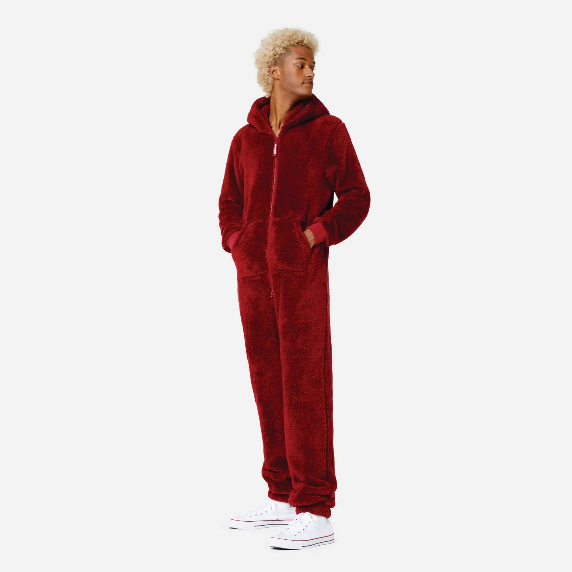 100% Poliéster Soft & Stretchy Fleece Tecido Two Way YKK Qualidade Zipper Unisses Red Puppy Jumpsuit