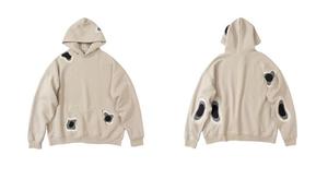 Unisex Vintage lavado 100% algodón mezclado sudaderas con capucha para hombres desgastado recortado crudo dobladillo Puff corte borde Digital invierno desgastado - Product Image 2