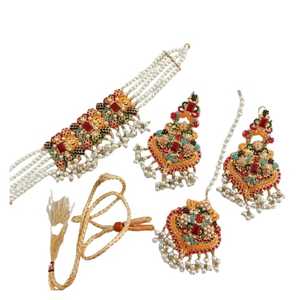 Delicado Juego de Collar Navratna Kundan Tradicional Indio para Novia, Joyería Artificial, Joyería de Moda Nupcial - Product Image 1