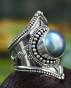 Precio directo de fábrica para bodas fiestas 925 anillo de meditación de plata esterlina estilo bohemio perla fiel joyería de piedras preciosas mujeres - Product Image 2