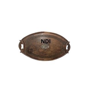 Bandejas de madera con acabado Natural para servir, bandeja para servidor de restaurante de Hotel en casa, bandeja de platos de madera redondeada de tendencia superior - Product Image 2