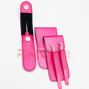 Professional High Quality Eyelash Extension Tweezer Stainless Steel Silver Shin Tip Dark Pink <b>Powder</b> Coated Precision - Product Image 6
