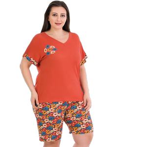 Conjunto de Pijama para Mujer Talla Grande, Camiseta de Manga Corta y Pantalones Cortos, Ropa de Dormir Cómoda de Talla Grande, Ropa para el Hogar - Product Image 1