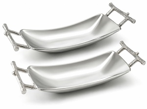 Plat de service en acier inoxydable en forme de bateau avec poignées en forme de branche, ensemble de bols durables pour la décoration de la maison - Product Image 1
