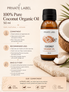 Huile de coco biologique pure à 100 %, marque privée, 50 ml, OEM |   Huile végétale naturelle pour les soins de la peau et des cheveux |   Espagne UE - Product Image 3