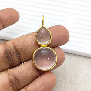 Colgante de Plata 925 con Cuarzo Transparente en Forma de Gota - Dije de Piedra Preciosa Redonda y en Forma de Lágrima - Colgante con Bisel Chapado en Oro - Suministros para la Fabricación de Joyería DIY - Product Image 5