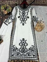 Ensemble Salwar Kameez de créateur en viscose filet, haut à col rond et pantalon Plazo, artisanal non cousu, style afghan spécial, pour fête d'anniversaire