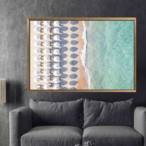 Toile décorative imprimée plage avec parasols - Art côtier, 1P : encadré or - Product Image 1