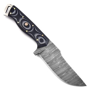 Couteau de chasse et utilitaire à lame fixe en acier Damas sur mesure, manche en micarta, couteau de bûcheron à lame pleine, fabrication OEM, avec étui - Product Image 3