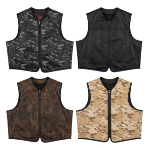 <b>Camo</b> Leather Eco-Friendly Vintage Motorcycle Vest <b>Men</b> Reversible Breathable Cotton Biker <b>Jacket</b> Custom Logo Winter Outerwear - Product Image 5