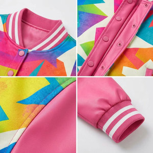 Chaqueta Varsity con estampado geométrico colorido, manga larga, cuello vuelto, cierre de botones, ropa de primavera para mujer - Product Image 6