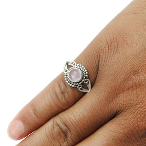 Pierre précieuse de quartz rose naturel de haute qualité Bague de forme ronde en argent sterling 925 Bijoux faits à la main Fournisseur de prix d'usine en gros - Product Image 3