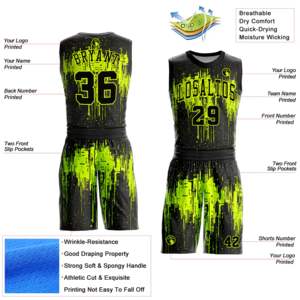 Uniforme personalizado de equipo de baloncesto, Camiseta de cuello verde neón con logotipo de equipo, serigrafía, conjuntos de talla grande disponibles - Product Image 2