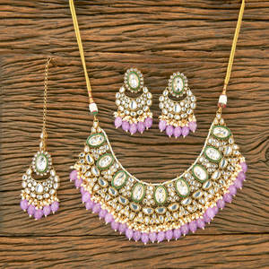 Gold Plated Indo Western Kundan Necklace <b>Set</b> With <b>Beads</b> Artificial Jewellery Exporter in India - Product Image 3