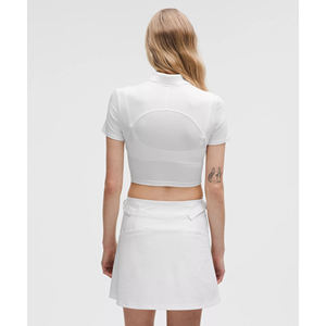 Recién llegado 2025 100% algodón 6 botones tela de piqué recortada Polo de mujer Color blanco sólido transpirable Polo de manga corta Mujer - Product Image 4