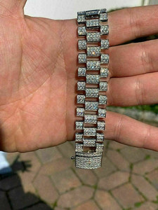 Pulsera de eslabones presidenciales grandes de plata de ley 925, piedras CZ heladas, joyería de moda para hombres con piedra principal de diamante elegante - Product Image 2