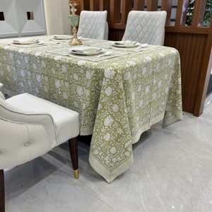 Mantel de Tela Estampada a Mano con Diseño Floral Verde Aguacate, Cubierta de Mesa Artesanal, Regalos para Bodas y Navidad - Product Image 3