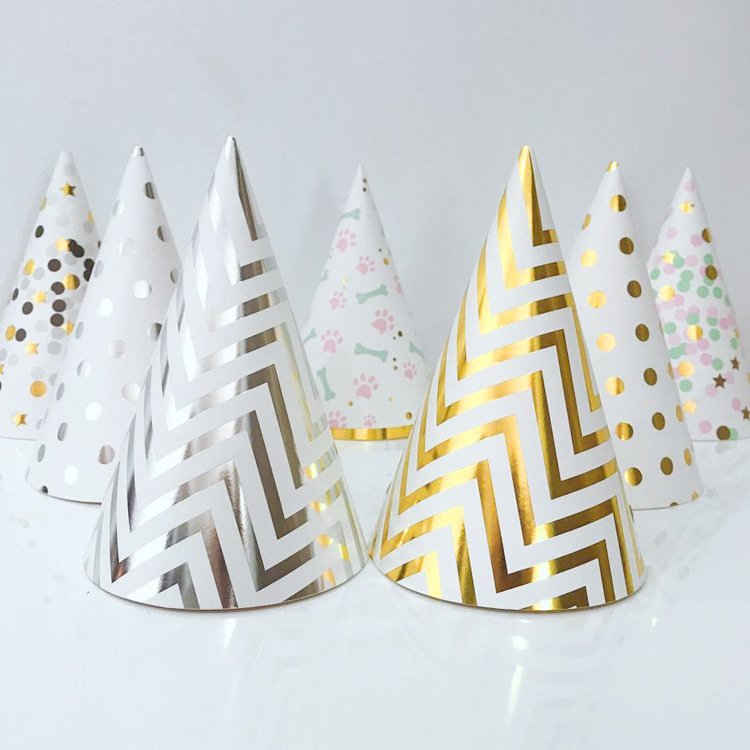 10 Pcs Ins Style Wave Pattern Hot Stamping Birthday Hat Children's Birthday Party Hat Wave Dot Hat Wholesale