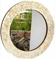 Cadre de miroir moderne de qualité supérieure en forme de cercle argenté avec incrustation d'os, écologique, taille personnalisable pour décoration murale
