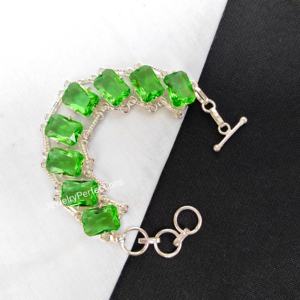 Haute qualité réglable argent plaqué vert améthyste Bracelet à la mode mode chaîne lien bijoux pour les fêtes - Product Image 1