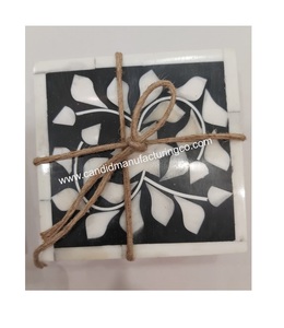 Posavasos de madera con logotipo personalizable moderno de 4 piezas Diseño de incrustaciones de hueso de alta calidad para uso en mesas de té y café en India - Product Image 2