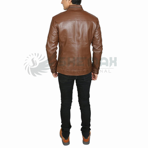 Chaqueta de cuero Vintage para hombre, soporte clásico para moto, cierre de cremallera, acabado resistente, forro suave para clima frío, estilo informal, parte delantera - Product Image 5