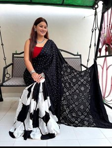 Sari de inspiración ligera para mujer en colecciones de tela de patrón elegante único multicolor de mayorista - Product Image 6