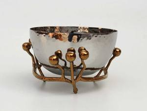 Bol en céramique jetable fait main, centre de table décoratif en laiton poli avec tige d'orchidée argentée, style japonais, écologique - Product Image 3