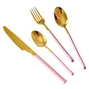 Colección de cubiertos de acero inoxidable chapados en oro americano moderno con asas rosas duraderas de alta calidad 4 piezas para fiestas - Product Image 1