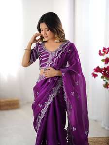 Latest HENIXA CREATION <b>Women</b> Fancy Party Wear <b>Saree</b> Beautiful Sequence Work Traditional Design SP-13-PURPLE <b>for</b> Wedding Diwali - Product Image 6