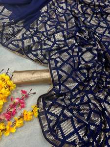 Sari de trabajo de secuencia bordada Georgette azul marino con estilo moderno con pieza de blusa para fiestas de boda para damas - Product Image 6