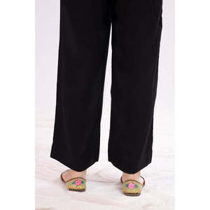 Pantalon large noir teint pour femme, en tissu mélangé respirant, taille mi-haute, fermeture élastique, effet délavé coloré - Product Image 3