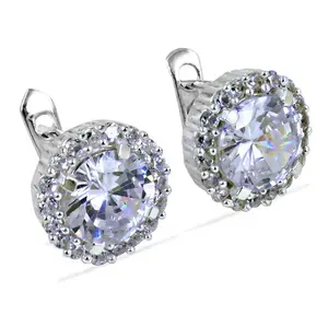 "Women's Crystal <b>Halo</b> <b>Earrings</b> 925 Silver Cubic Zirconia Gift" - Product Image 3