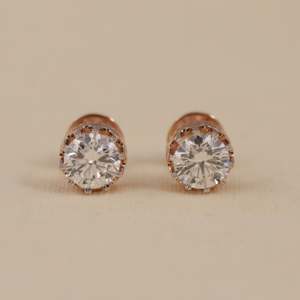 Boucles d'oreilles classiques en diamant rond pour femmes, ensemble élégant de bijoux en forme de panier - Product Image 5