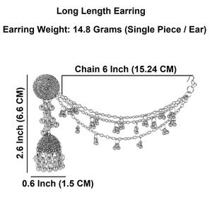 Efulgenz Indian Wholesaler Jewelry Manufacturer Oxidized <b>Jhumka</b> Jhumki Dangle Earrings Set with Hair Chain Jewellery for Women - Product Image 4