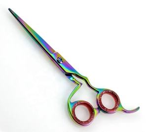 Ciseaux de coiffure professionnels en acier inoxydable avec manche fantaisie, revêtement titane arc-en-ciel, pour salon de coiffure - Product Image 1