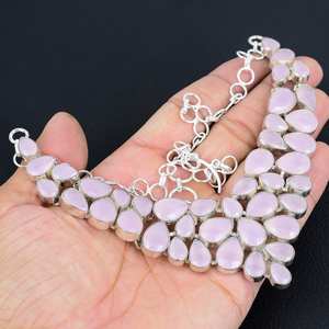 925 argent Sterling rose Rose Quartz fait à la main collier religieux chrétien bijoux lien chaîne à la main pour les mariages anniversaire - Product Image 2