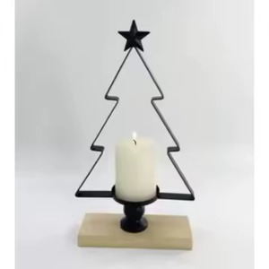 Solid Silver Metal And Natural Wood Heart Christmas Tree <b>Tealight</b> Candle <b>Holder</b> Candle Stand For Christmas Use - Product Image 2