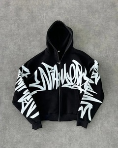 High Street Harajuku Rétro Lettre Graffiti Imprimer Zipper Hoodie Hommes Y2k homme hoodi Gothique Hip Hop Punk Casual Sweat Surdimensionné - Product Image 6