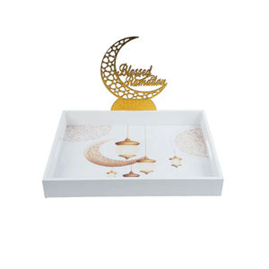 Plateau de design de découpe arabe rond élégant Plateaux de service de fête islamiques en métal Plateau de couleur or Plateau de nourriture Eid Mubarak - Product Image 5