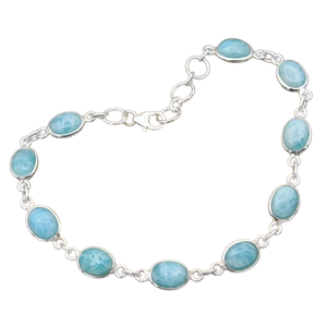 Handmade <b>925</b> <b>Sterling</b> <b>Silver</b> Tennis <b>Bracelet</b> with Larimar Gemstone Rhodium Plated Trendy Unisex Gift Jewelry - Product Image 1