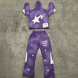 Conjunto Deportivo Personalizado con Lavado Ácido, Conjunto con Cremallera, Pantalones Deportivos Acampanados con Lavado Ácido y Sudadera con Capucha, Chándal con Parches Desgastados para Hombre - Product Image 5