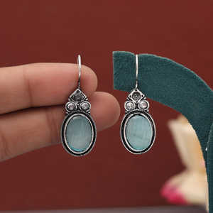 Assorted Color 11 Pairs Oxidised Drop Earrings with <b>Fishhook</b> Back Alloy & Silver Plated Glass Stone - Product Image 1