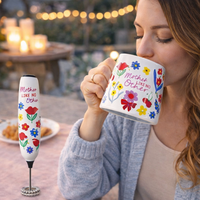 Kaffeetassen-Set Blumenmuster Keramiktasse mit Milchaufschäumer Geschenkset zum Muttertag Heim-Kaffee Großhandel