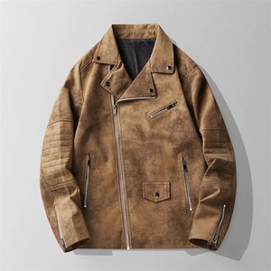 Otoño Invierno estilo coreano High Street Moto Biker chaquetas de lona de cuero genuino hombres Turn Collar Casual prendas de vestir abrigo moda - Product Image 2